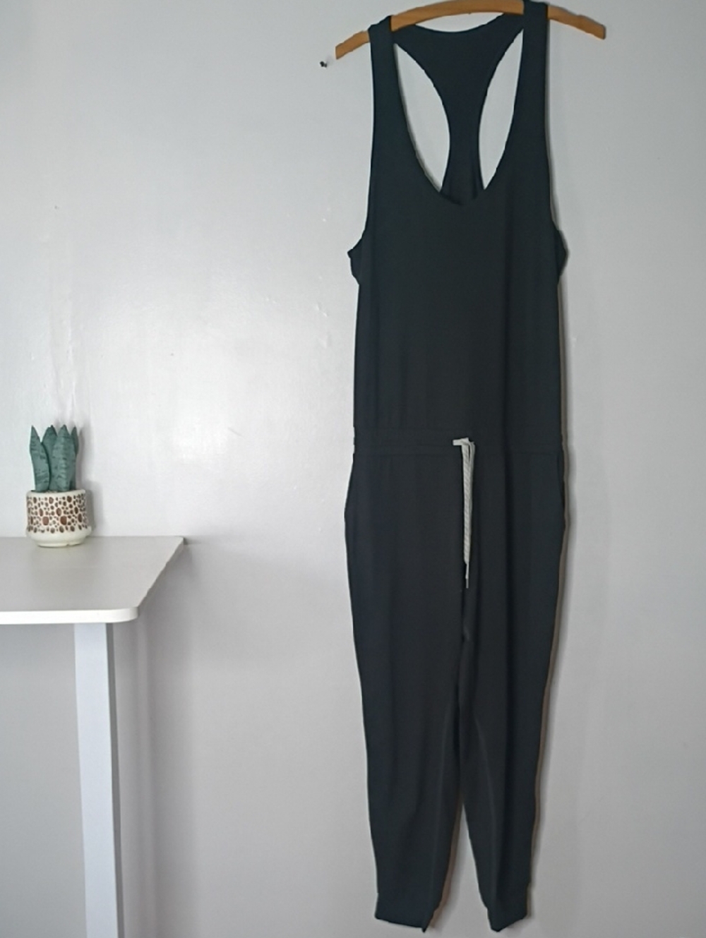 Vuori Sleeveless Black Racerback Jumpsuit with Drawstring Waist medium